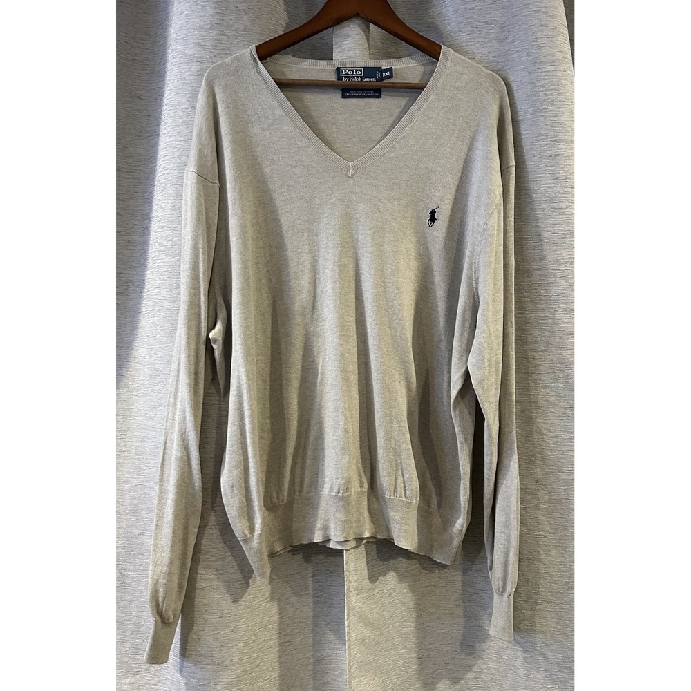 Polo Ralph Lauren V-Neck Sweater‎ Size 2X Gray Pullover Pima Cotton Pony